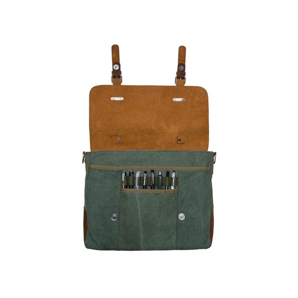 Mens "Kevin" Leather and Canvas Messenger Bag - Picture 3 of 6